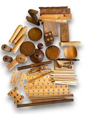 Vintage Mixed Wood Block and Part Lot TINKERTOY Sharpener Handle Dice